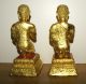 Early 20th Century Pair Of Thai Gilt Bronze Kneeling Deities Statues photo 5