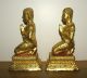 Early 20th Century Pair Of Thai Gilt Bronze Kneeling Deities Statues photo 6