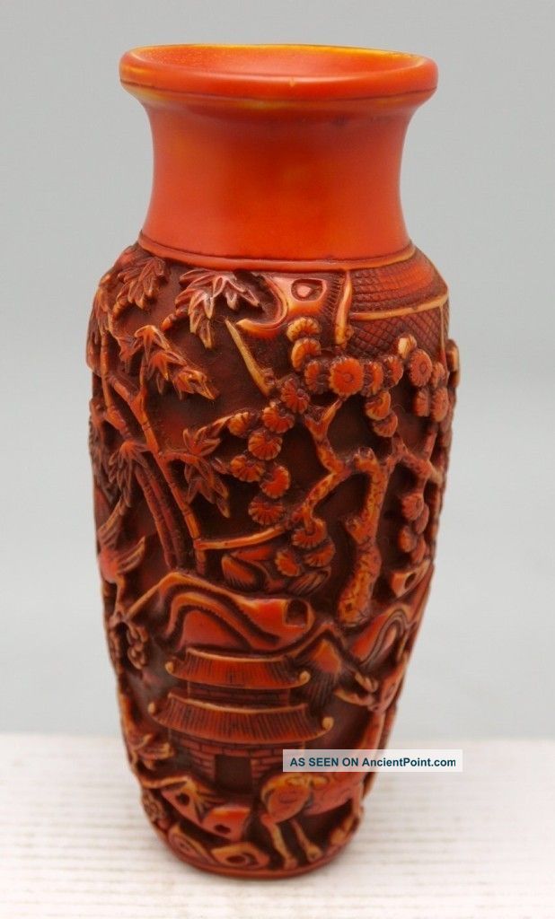 Chinese Vase With Carved Scenes Of Oriental Children,  Animals & Buddha Vases photo
