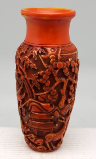 Chinese Vase With Carved Scenes Of Oriental Children,  Animals & Buddha photo