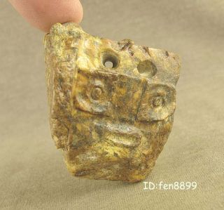 With Carved Human Face Totem Chinese Old Liangzhu Jade Amulet Pendant photo