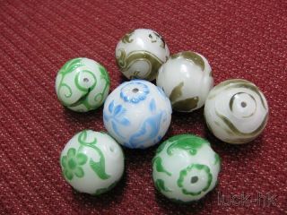 7 Chinese Peking Glass Carved Bead Pendant photo