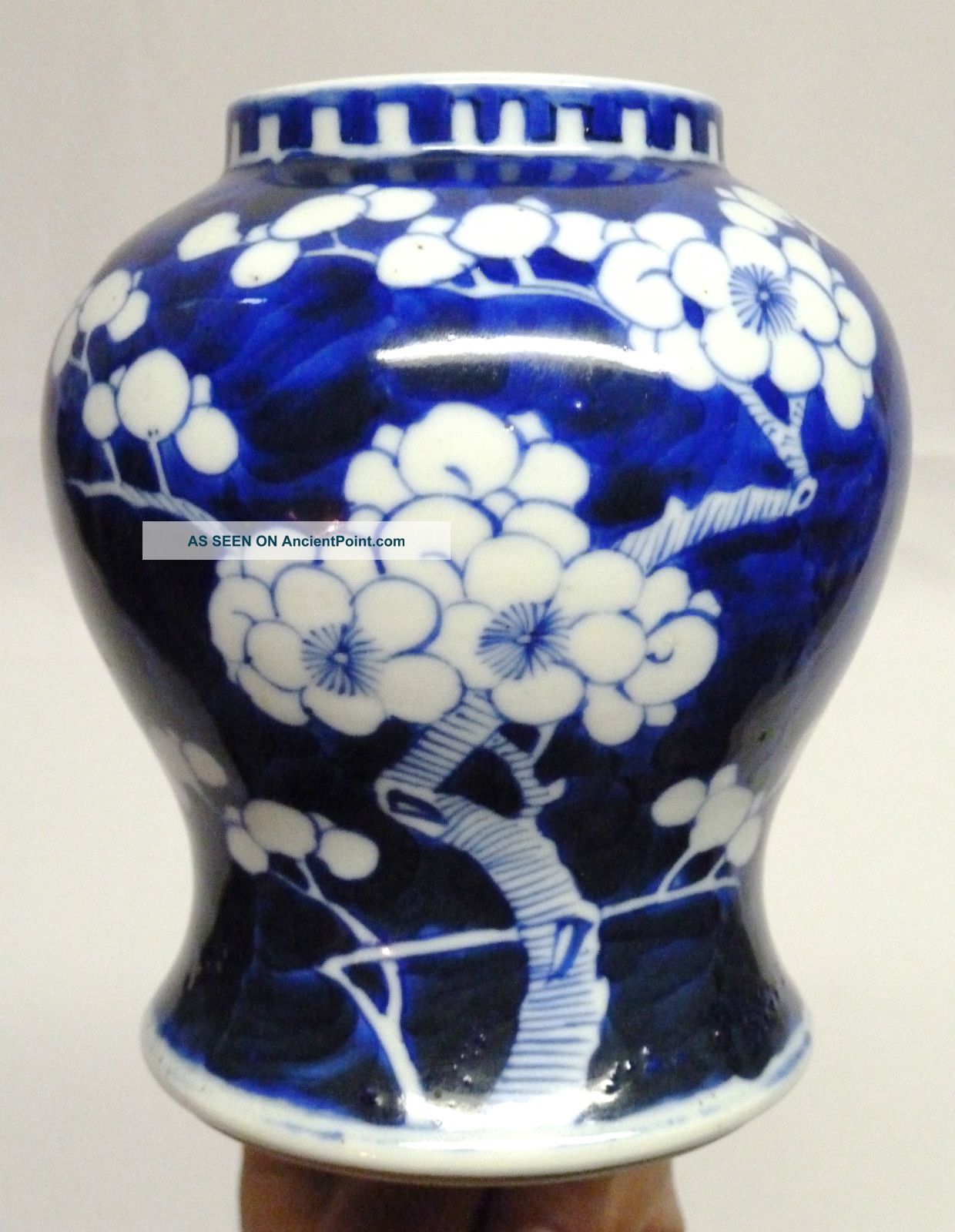 19th/20th Century Chinese Blue & White Porcelain Prunus Vase - Hand Painted Vases photo