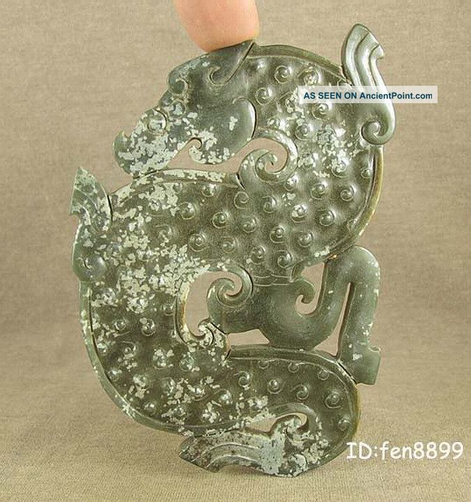 Stunning With Carved Dragon Totem Chinese Jade Bi Other photo