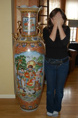 Huge 5 Ft Chinese Vase - Beautifully Hand Painted - An Amazing Piece photo