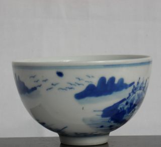 Chinese Blue And White Porcelain Hand - Made Hand - Painted Landscape Bowl Ruoshen M photo