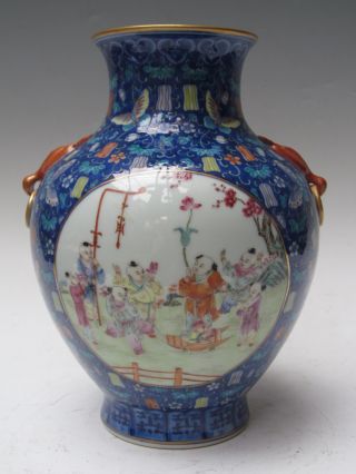 Fine Chinese Rare Five Colors Gilt Porcelain People Vase photo