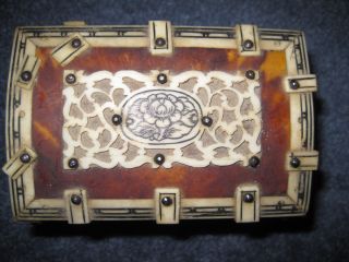 Antique Anglo Indian Vizagapatam Tortoise Shell Jewellery/ Trinket Box photo