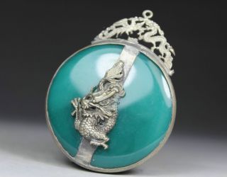 Chinese Old Jade Handwork Armored Dragon Phoenix Pendant photo