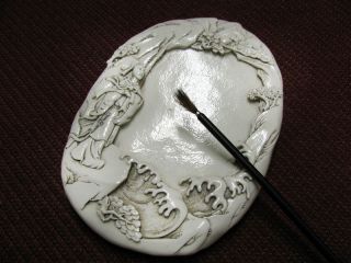 Chinese White Porcelain Carved Inkwell / Brush Washer photo