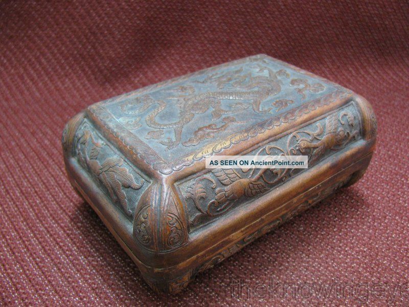 Chinese Copper Carved Dragon & Bird Case / Box Other photo