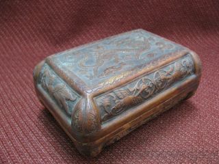 Chinese Copper Carved Dragon & Bird Case / Box photo