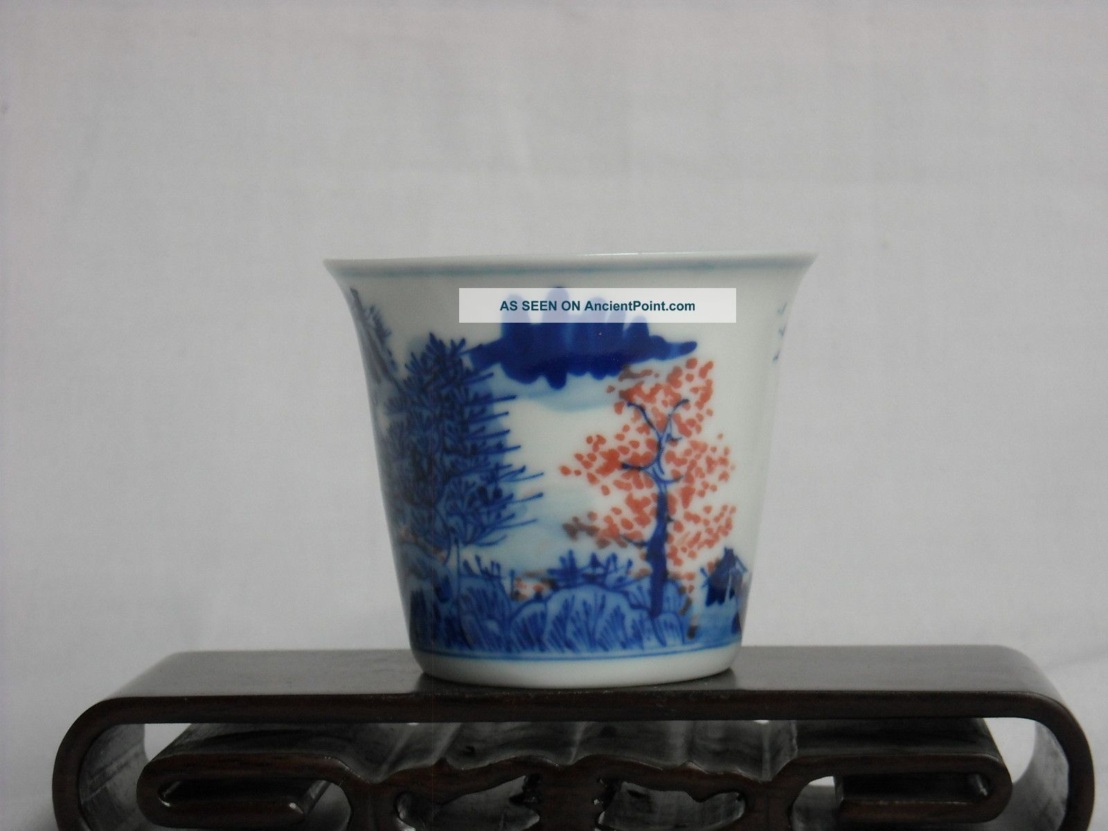 Chinese Blue And White With Purple Porcelain Handmade Hand - Painted Landscape Cup Bowls photo