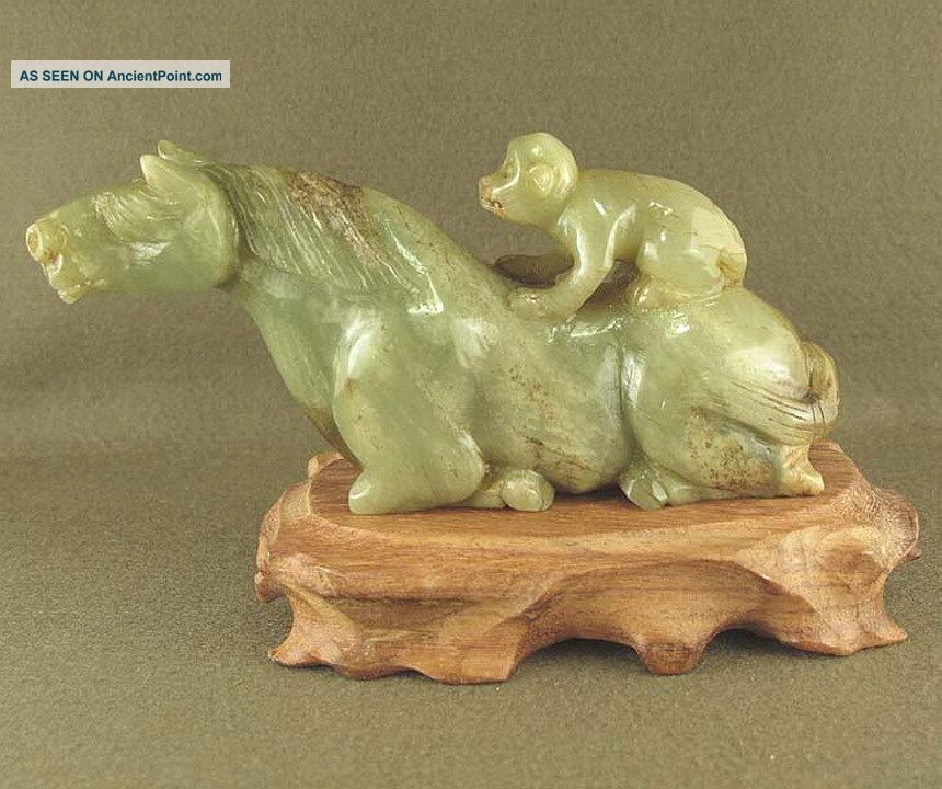 Stunning With Carved Chinese Old Jade Statue Monkey Ride Horse Other photo