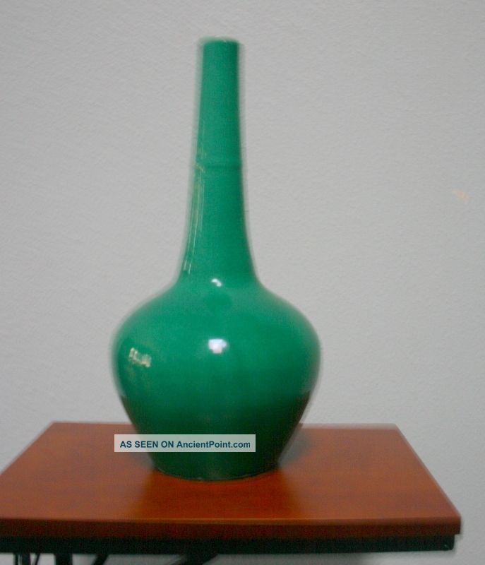 Chinese Asian Culture Apple Green Porcelain Tall Candlestick Vase 