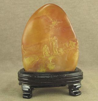 Carved With Human Landscape Chinese Old Shoushan Stone Carving With Stand photo