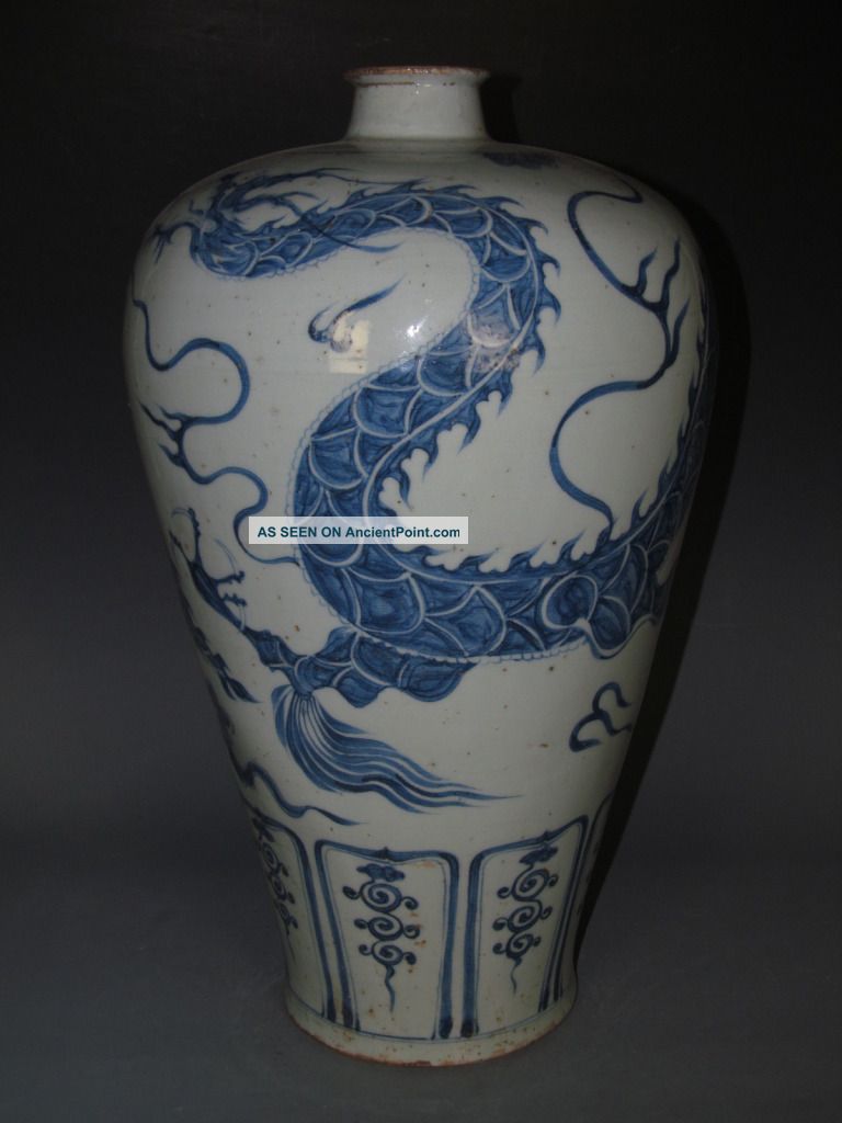 Fine Chinese Huge Blue & White Porcelain Dragon Vase Vases photo
