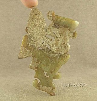 Rare Carved With Mystical Human Chinese Jade Totem Bi photo
