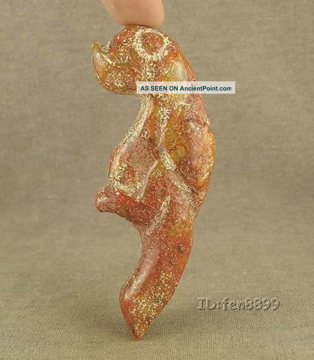 Carved Chinese Hongshan Jade Bird Body Dragon Pendant Other photo