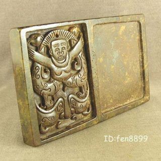 With Carved Phoenix Fancy Human Decoration Chinese Jade Inkwell photo