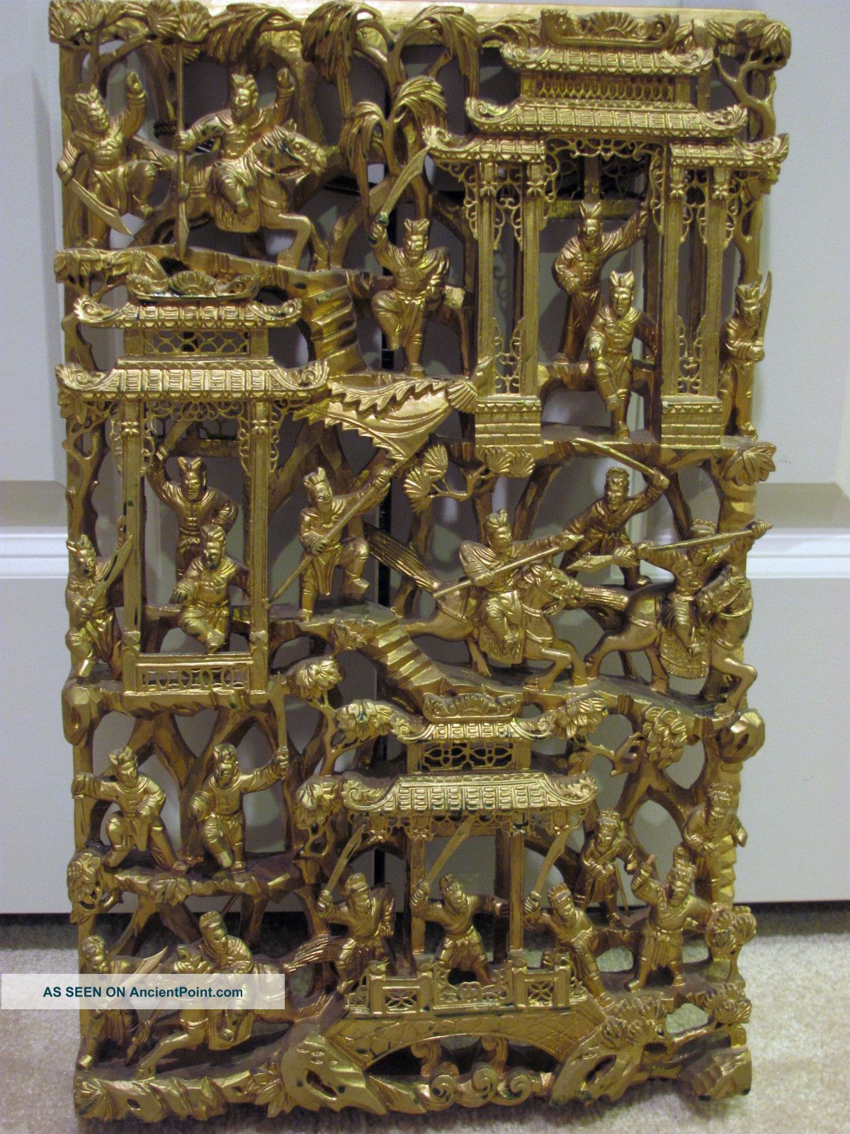 Antique - Chinese - Exquisite Detail Carved - Gilt Wood - Temple Panel Other photo