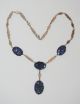 Antique Art Deco Gilded Sterling Silver Carved Lapis Floral Link Necklace Necklaces & Pendants photo 1