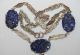 Antique Art Deco Gilded Sterling Silver Carved Lapis Floral Link Necklace Necklaces & Pendants photo 2