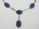 Antique Art Deco Gilded Sterling Silver Carved Lapis Floral Link Necklace Necklaces & Pendants photo 4