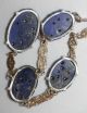 Antique Art Deco Gilded Sterling Silver Carved Lapis Floral Link Necklace Necklaces & Pendants photo 5