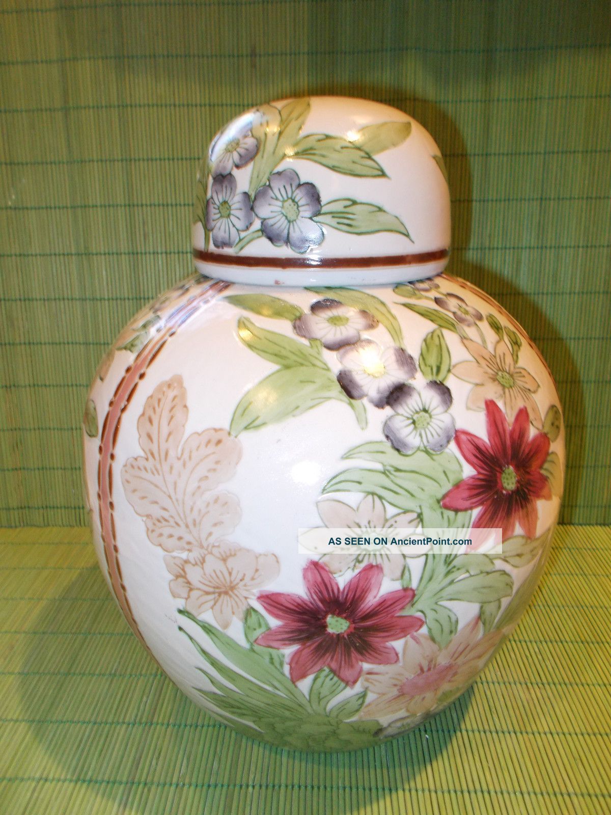 Large Floral Chinese Vases Urn Hand Painted Ginger Jar Canister Vases photo