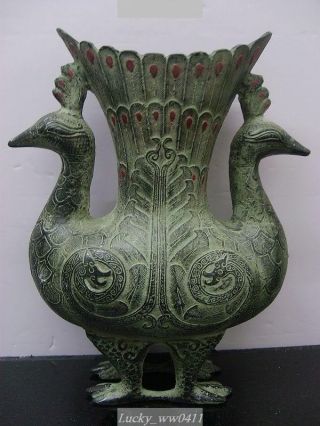 Chinese Bronze Pair Peacock Vase photo