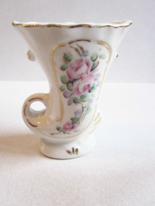Vintage Asian Porcelain Vase 3 Inches High Flowers,  Gold Gilt,  Stamp On Bottom photo