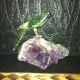 Carved Vintage Jade Bird On A Natural Amethyst Rock Stant Other photo 1