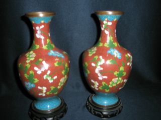 Antique Copper Cloisonne Vases Pair Antique Chinese 1920 ' S photo