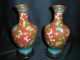Antique Copper Cloisonne Vases Pair Antique Chinese 1920 ' S Vases photo 4