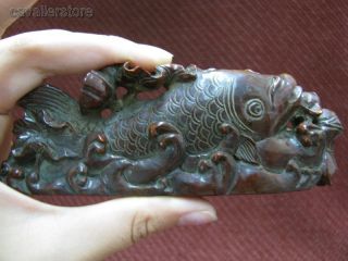 Chinese Oxhorn Carved Fish & Lotus Leaf & Wave Shape Penholder / Decoration photo