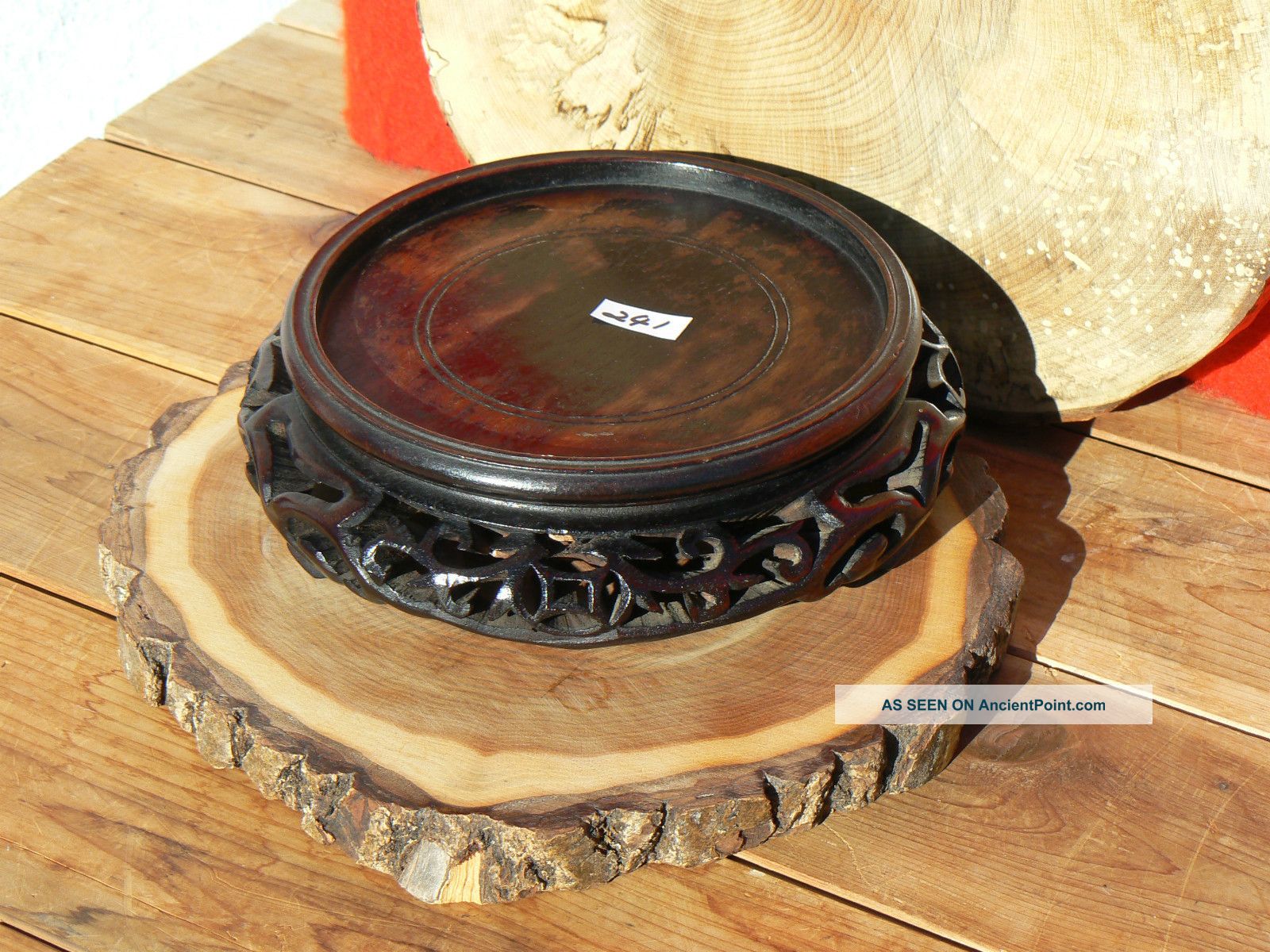 241 Antique Chinese Hand Carved Wood Stand 7 
