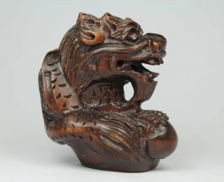 Oriental Old Boxwood Handwork Carving Dragon Netsuke photo