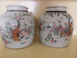 Antique 19th Century Chinese Porcelain Famille Rose Ginger Jars - Set Of 2 photo