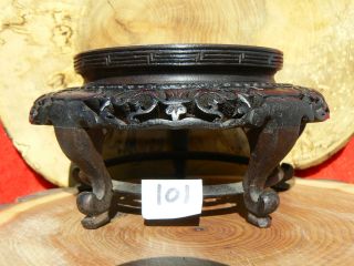 101 Antique Chinese Hand Carved Wood Footed Stand 5 - 3/8 