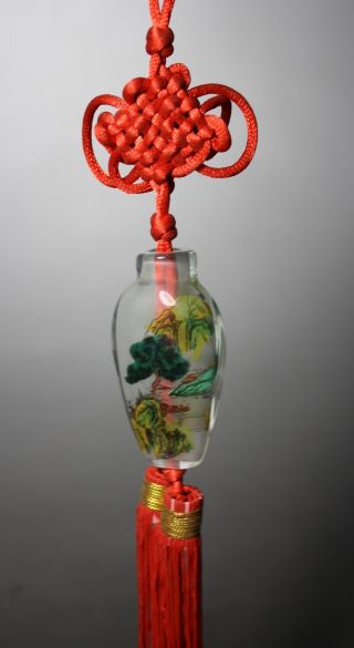 Chinese Old Glass Handwork Inside Painting Snuff Bottle Chinese Knot Pendant photo
