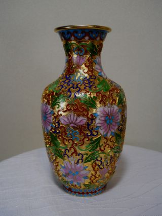 Antique Chinese Vase With Cloisonne Flowers photo