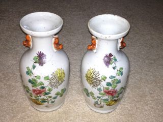 Antique Chinese Vases Signed Very Early Flowers Pair Matching photo