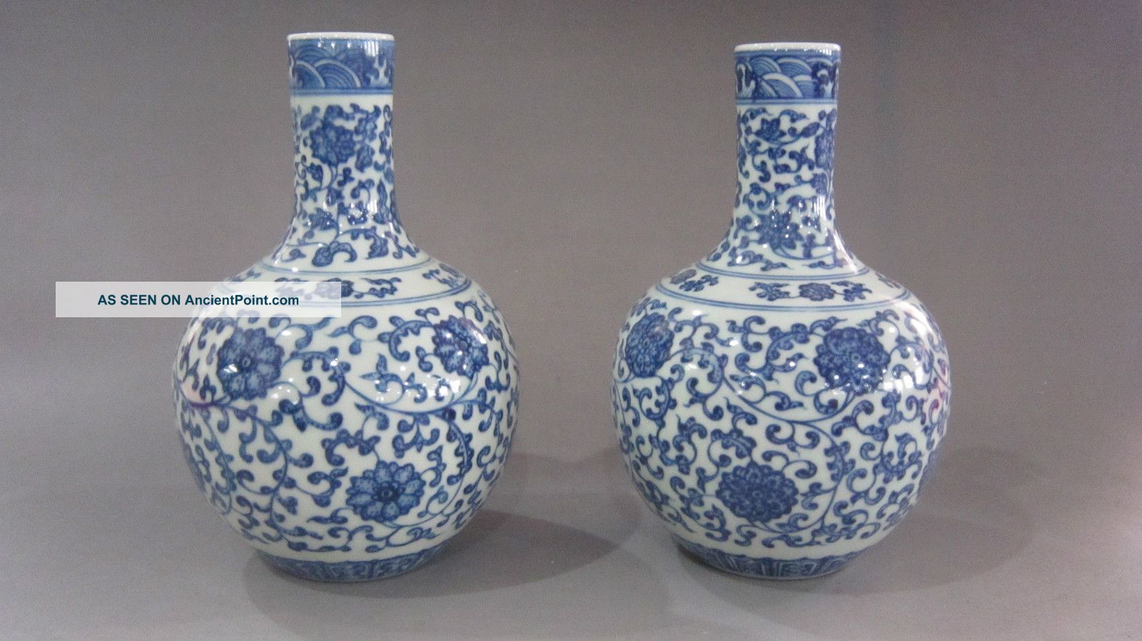Antique Chinese Porcelain.  Tianqiuping A Pair Of Blue Vases photo