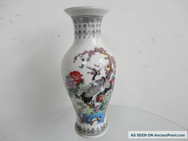 Vase Peony Crane Porcelain Ceramic Graceful Chinese Exquisite Antique Vases photo