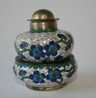 Cloisonne Salt & Pepper Set - White Background With Blue Flowers photo