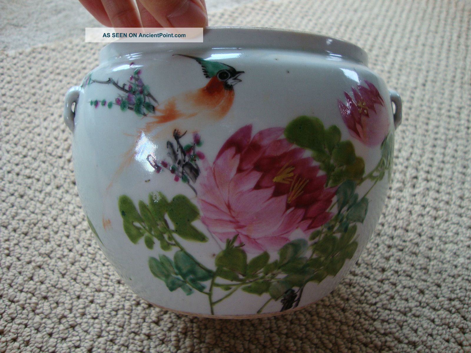 Antique Chinese Porcelain Bird Flower Vase Censor Incense Jardiniere Jar 1918 Vases photo