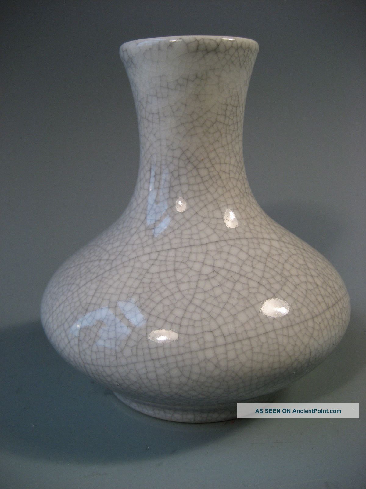 China Chinese Crackleware Squat Pottery Vessel W/ Tapering Neck Ca.  20th C. Vases photo