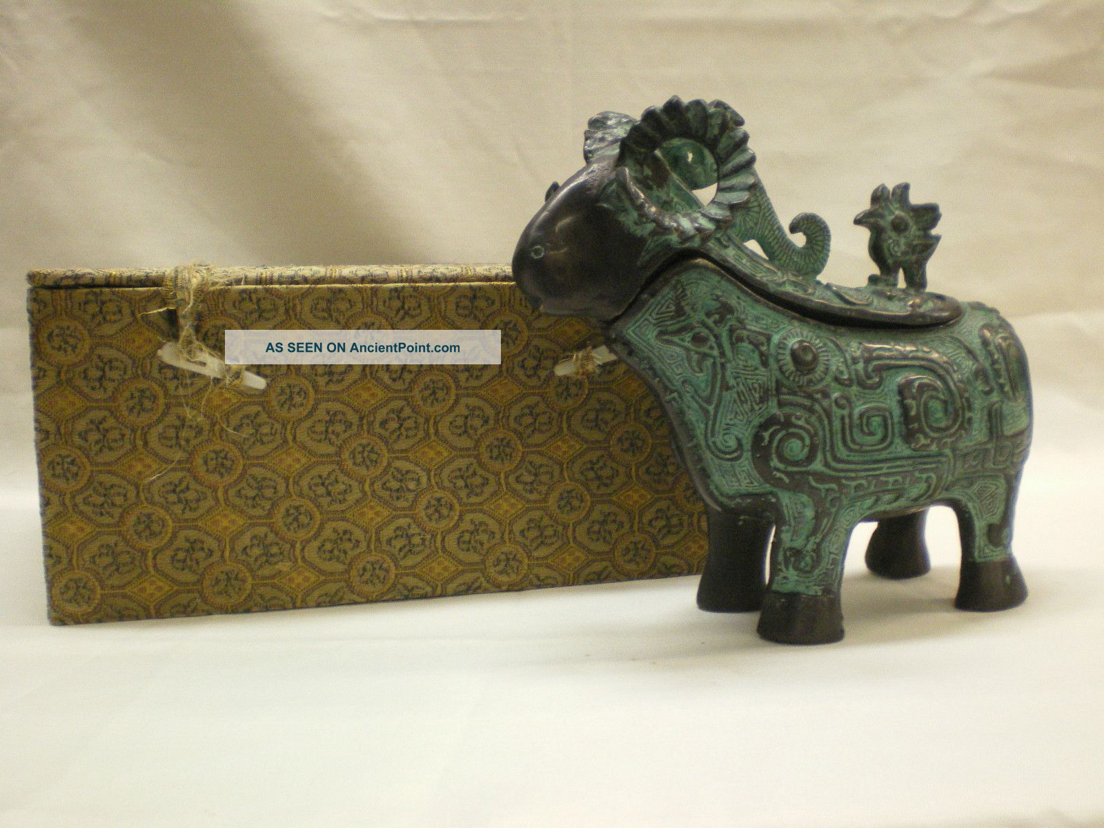 Vintage Chinese Iron Ram Figural Box Vases photo