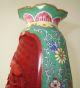 Vtg Chinese Red Cinnabar Hand Painted Enamel Vase Rosewood Stand Koi Fish Vases photo 5